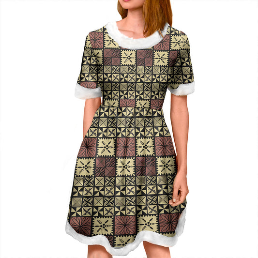 Tonga Women and Kid Christmas Dress Ngatu Style