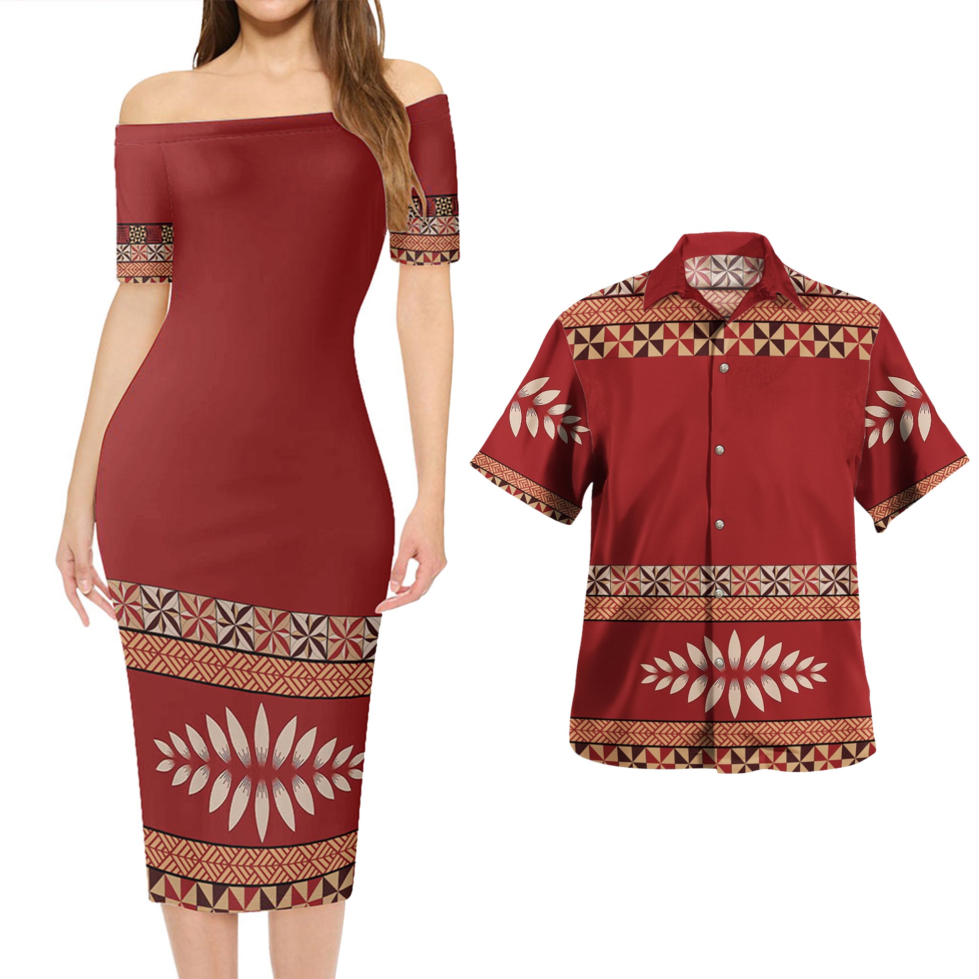 Tonga Combo Short Sleeve Dress And Shirt Ngatu