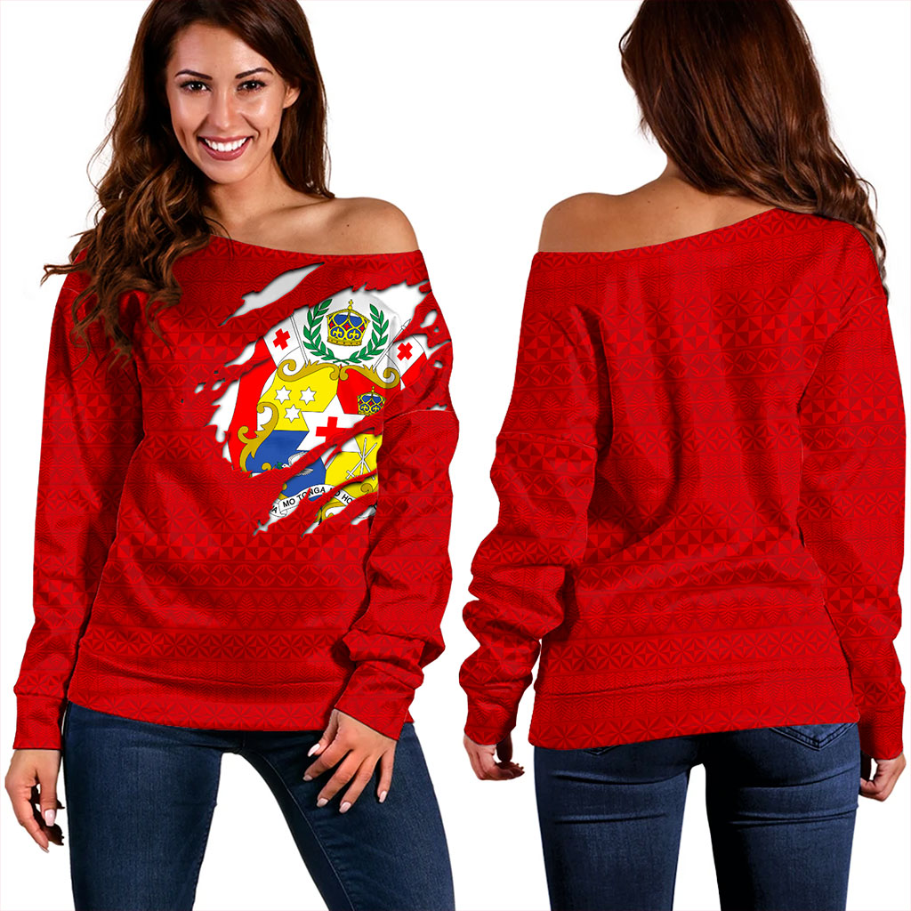 Tonga Off Shoulder Sweatshirt Ngatu Crack Style Ver.1