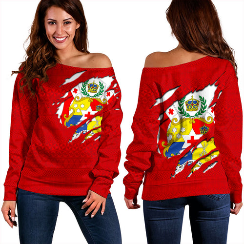 Tonga Off Shoulder Sweatshirt Ngatu Crack Style