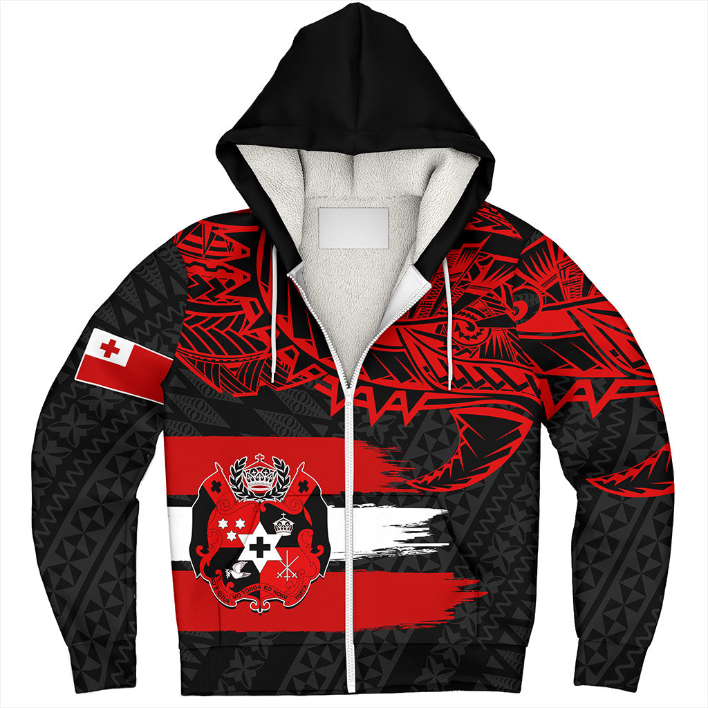 Tonga Sherpa Hoodie Tribal Polynesian Grunge Flag
