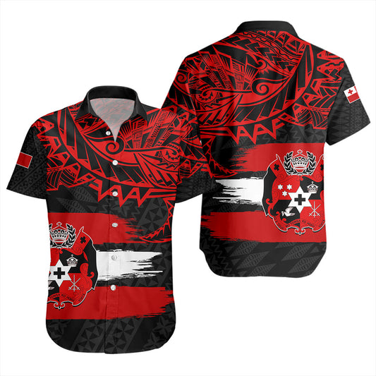 Tonga Short Sleeve Shirt Tribal Polynesian Grunge Flag
