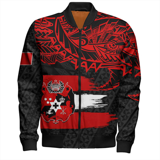 Tonga Bomber Jacket Tribal Polynesian Grunge Flag