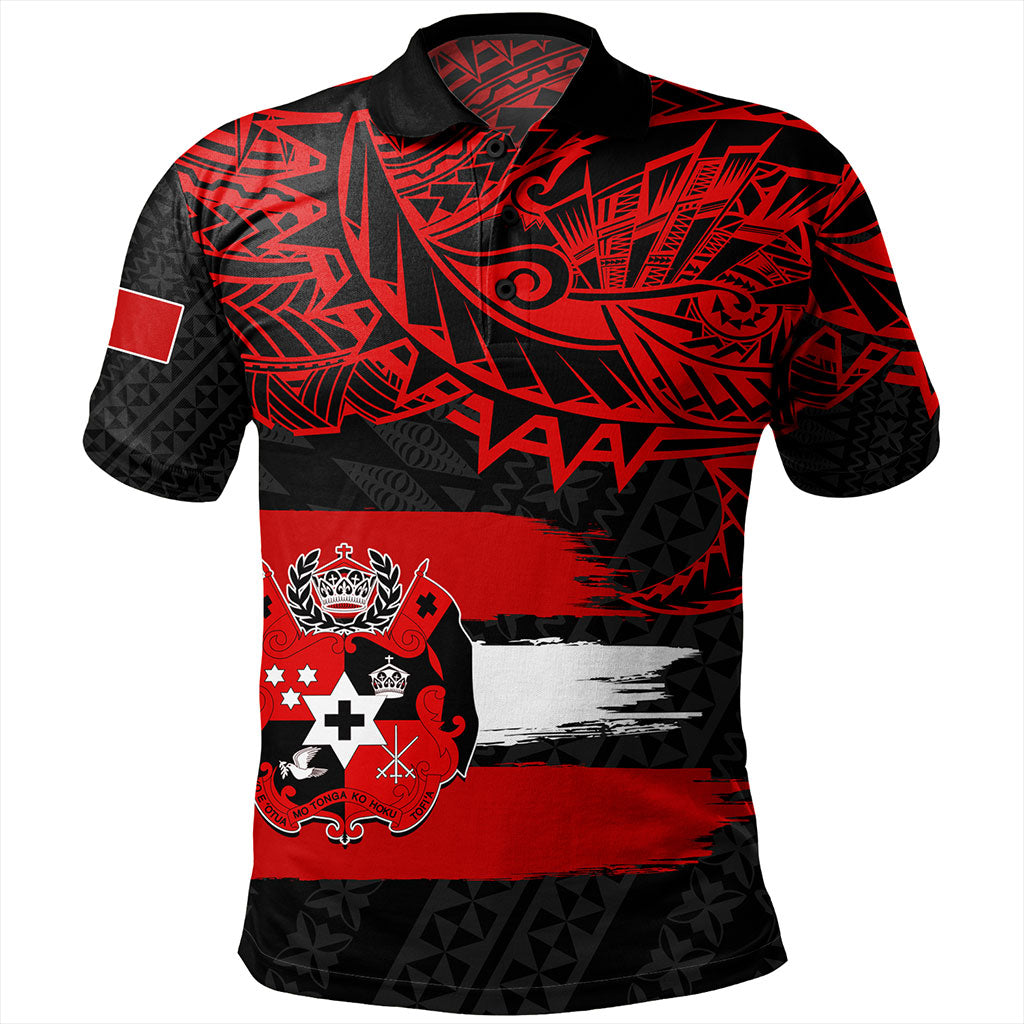 Tonga Polo Shirt Tribal Polynesian Grunge Flag