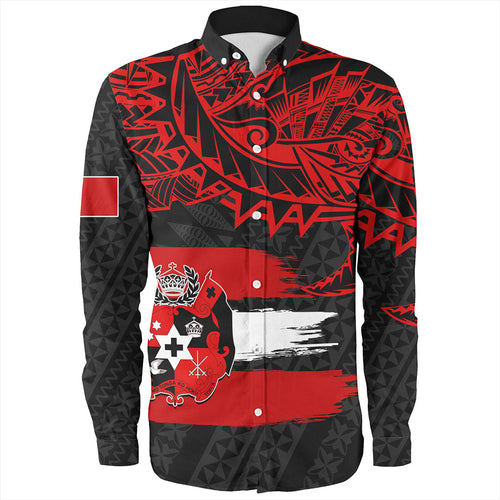 Tonga Long Sleeve Shirt Tribal Polynesian Grunge Flag
