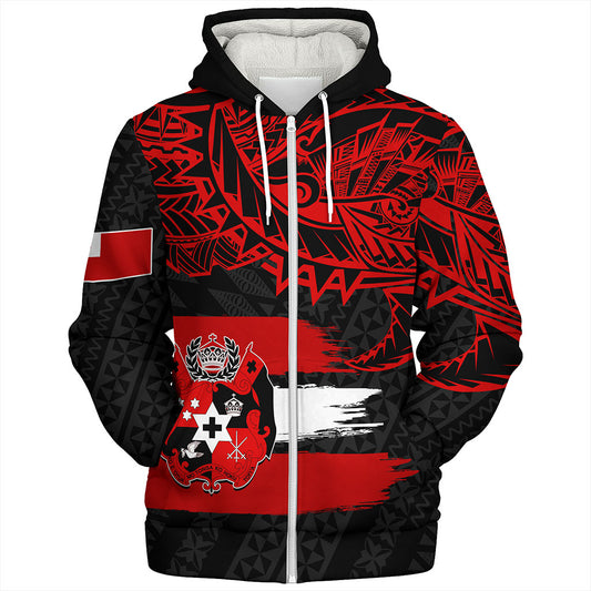 Tonga Sherpa Hoodie Tribal Polynesian Grunge Flag