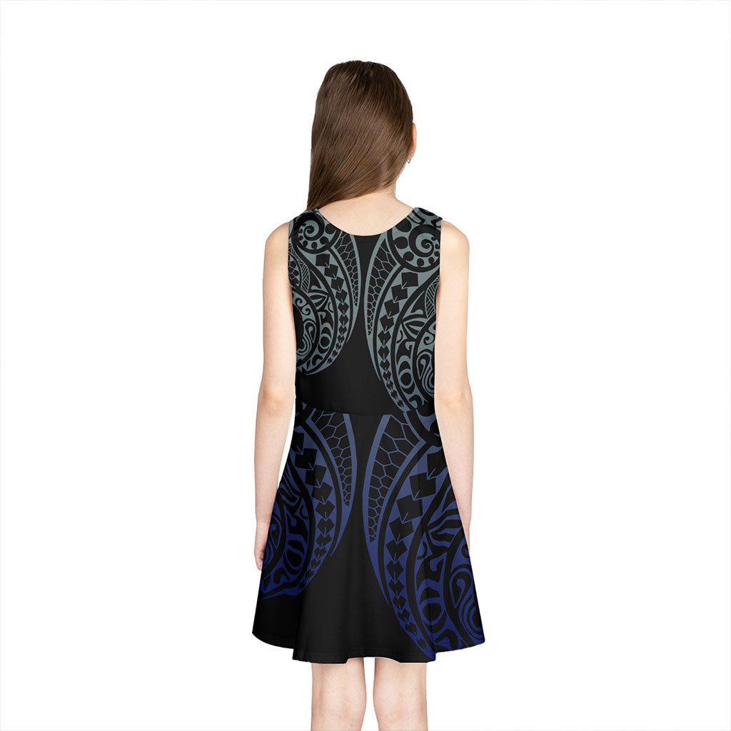 Tonga Girls Sleeveless Sundress Kakau Style Gradient Blue