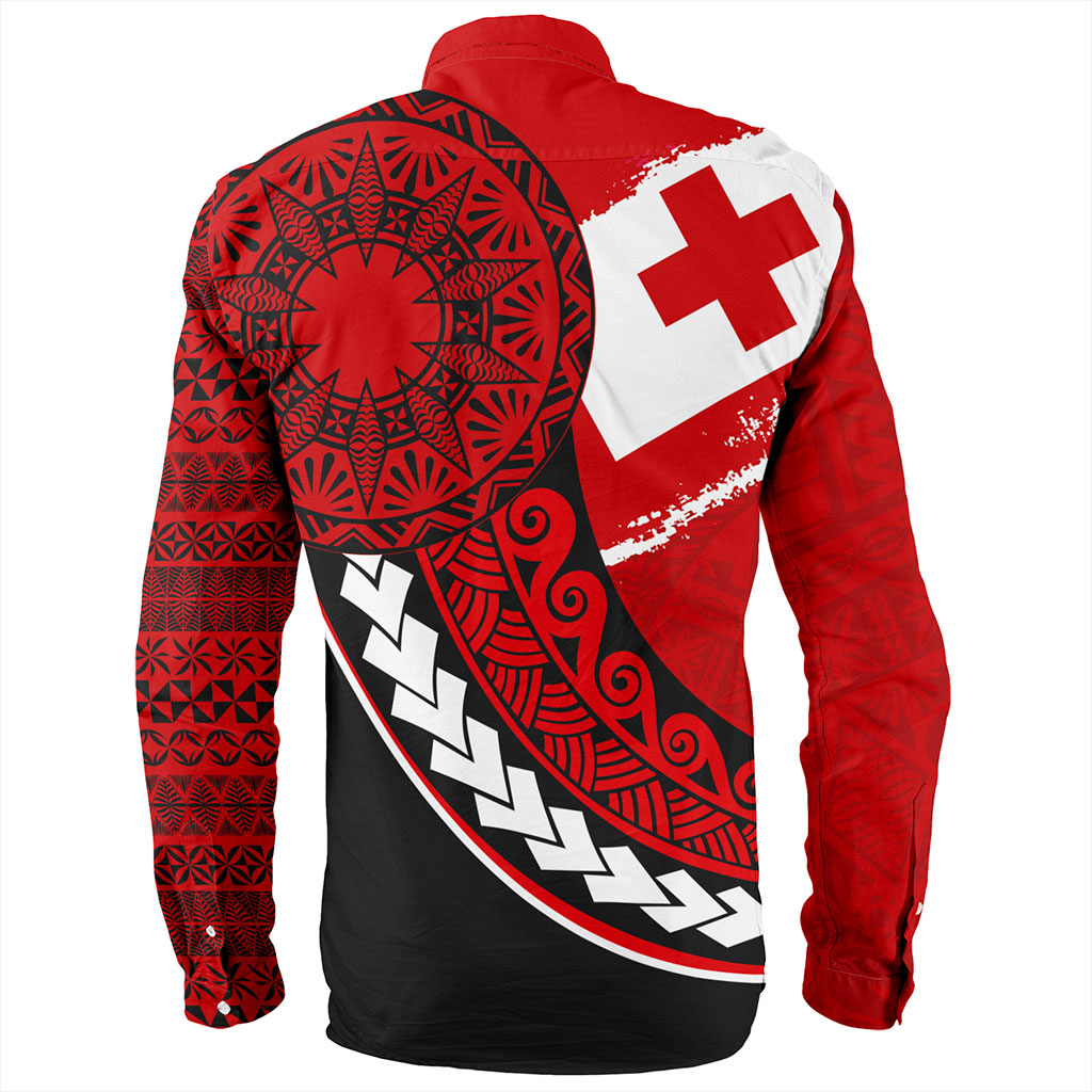 Tonga Long Sleeve Shirt Flag Pattern Circle Style