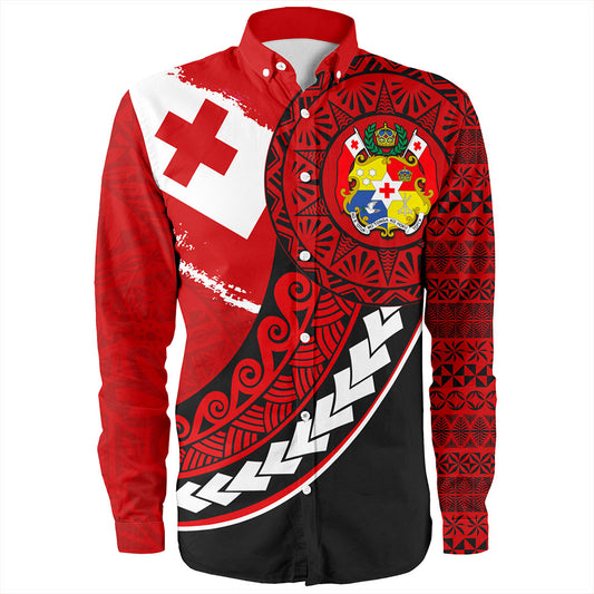 Tonga Long Sleeve Shirt Flag Pattern Circle Style