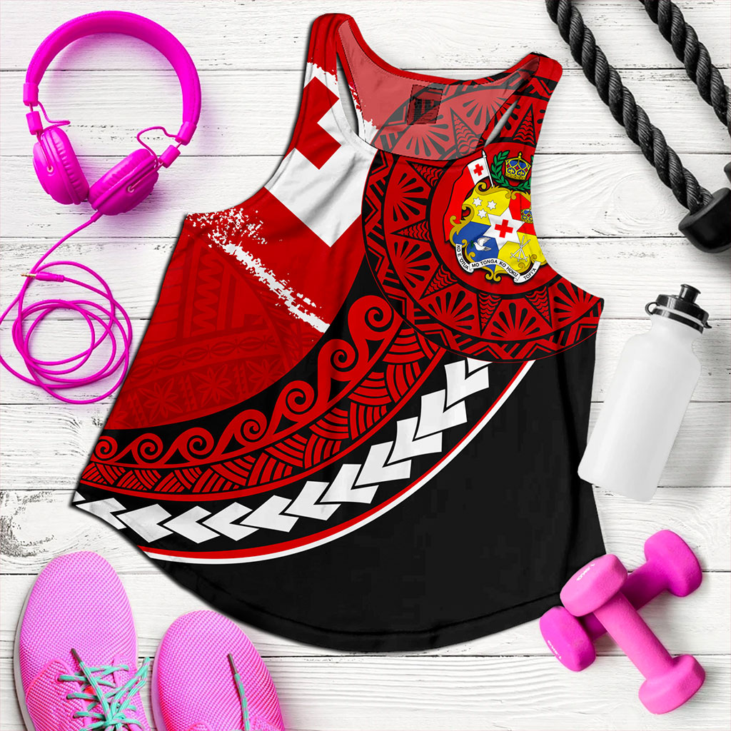 Tonga Women Tank Flag Pattern Circle Style
