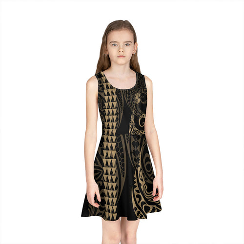 Tonga Girls Sleeveless Sundress Kakau Style Gold