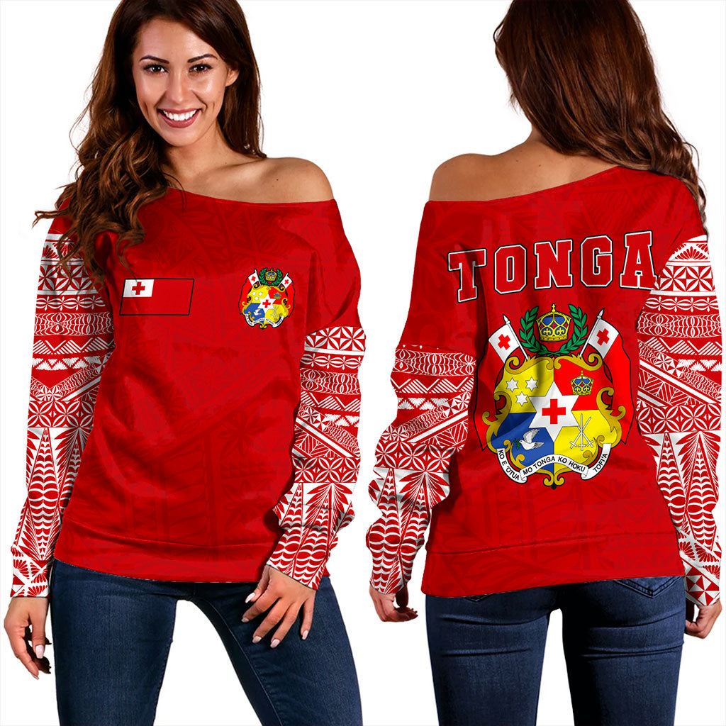 Tonga Off Shoulder Sweatshirt Ngatu Pattern Seal Athletic