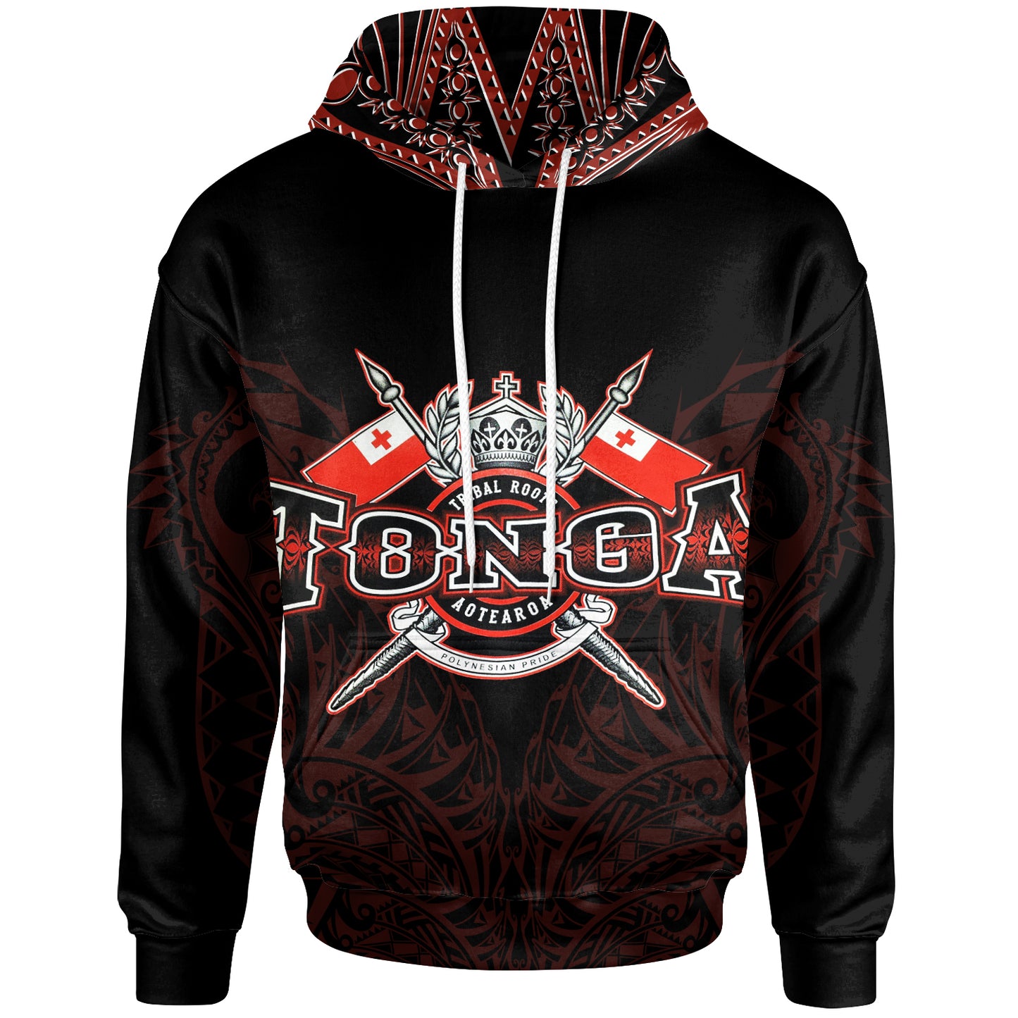 Tonga All Over Hoodie - Tonga Flag Coat Of Arms Tribal Roots Black