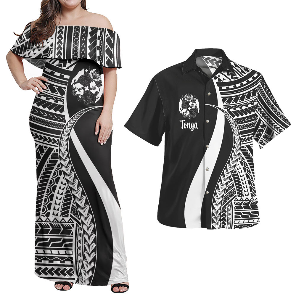 Tonga Combo Dress And Shirt - Polynesian Tentacle Tribal Pattern White