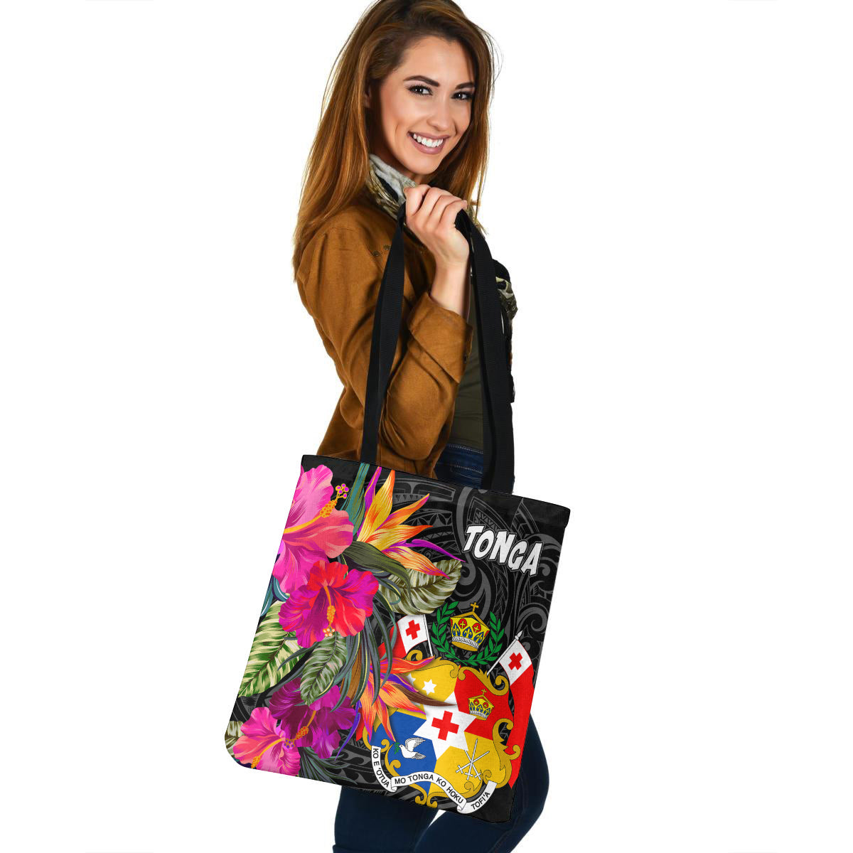 Tonga Custom Personalised Tote Bag Polynesian Hibiscus Pattern