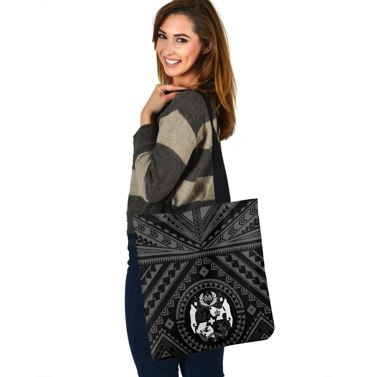 Tonga Custom Personalised Tote Bag Polynesian Tattoo Style