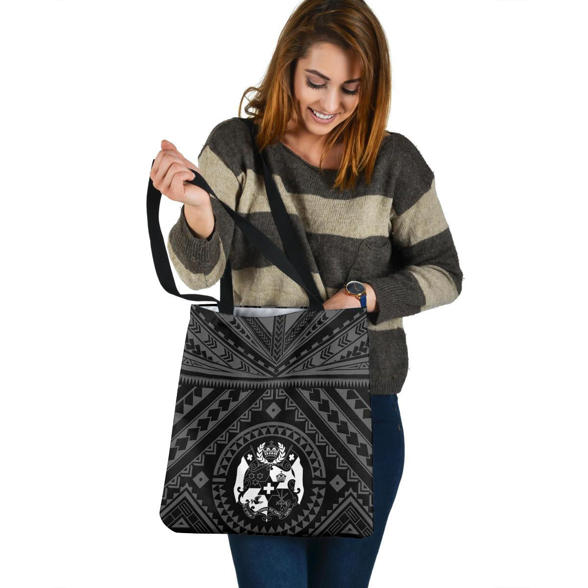 Tonga Custom Personalised Tote Bag Polynesian Tattoo Style