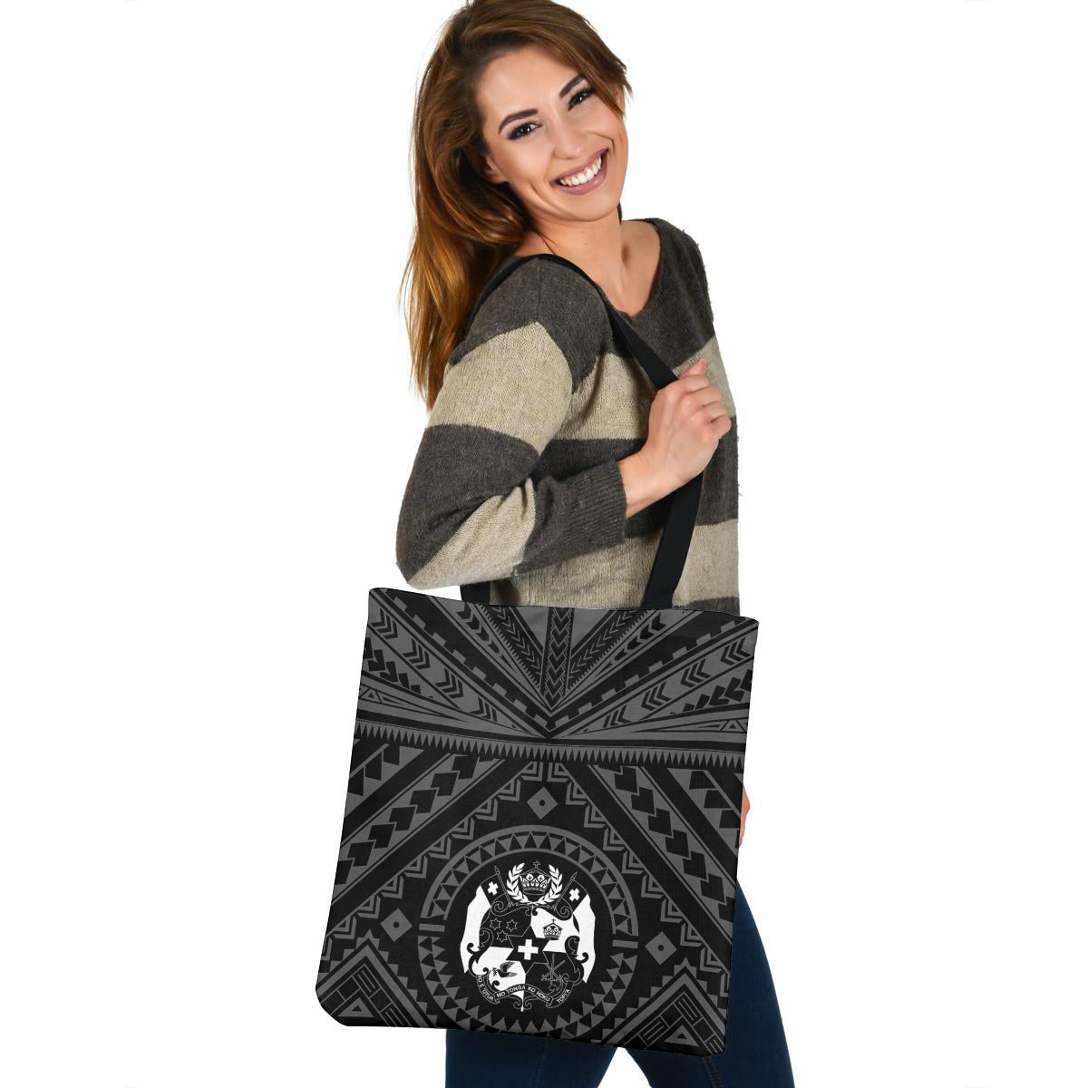 Tonga Custom Personalised Tote Bag Polynesian Tattoo Style