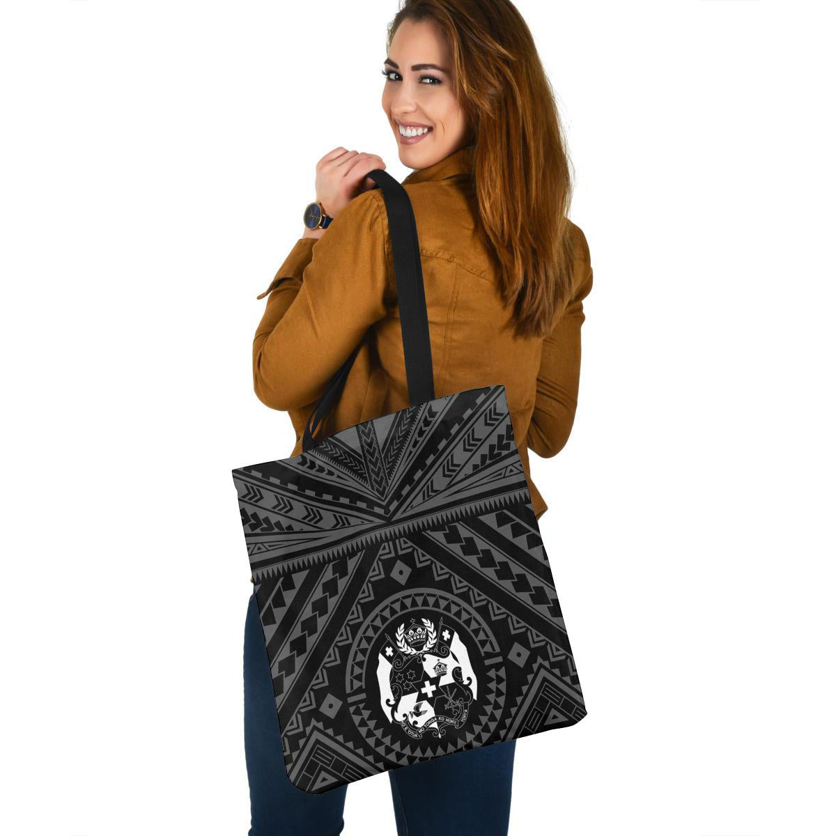 Tonga Custom Personalised Tote Bag Polynesian Tattoo Style