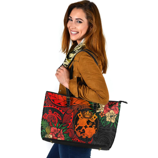 Tonga Leather Tote Bag Polynesian Turtle Tropical