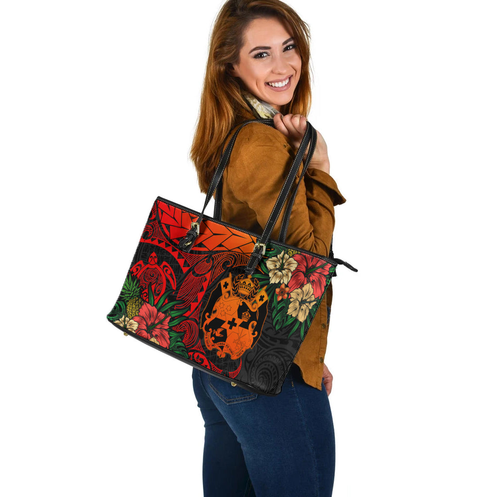 Tonga Leather Tote Bag Polynesian Turtle Tropical