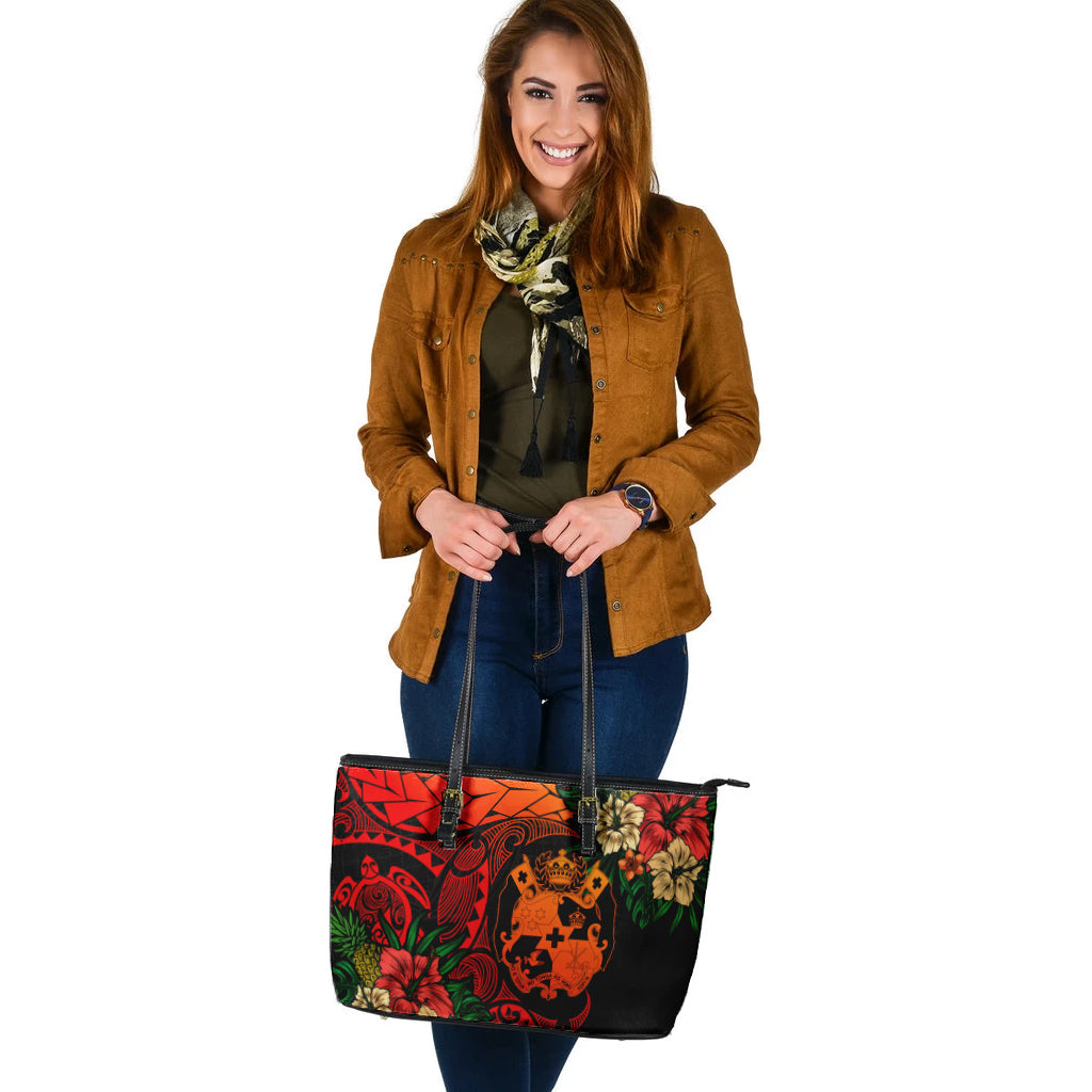 Tonga Leather Tote Bag Polynesian Turtle Tropical