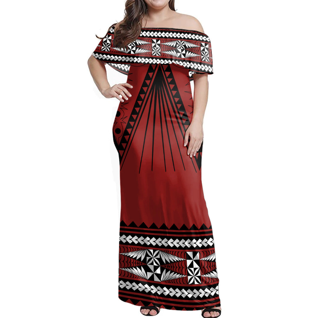 Tonga Ngatu Pattern Style Woman Off Shoulder Long Dress