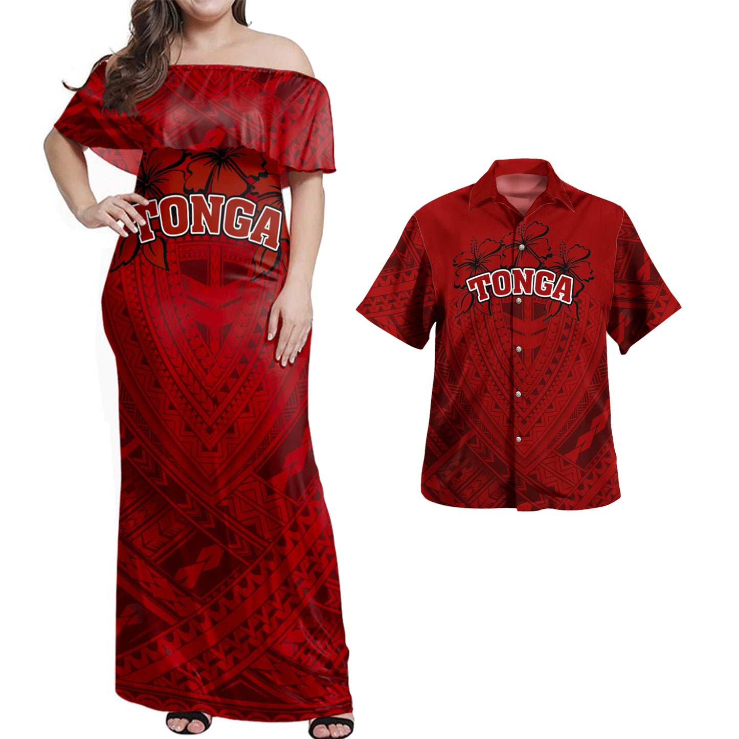 Tonga Combo Dress And Shirt Polynesian Hibiscus Style