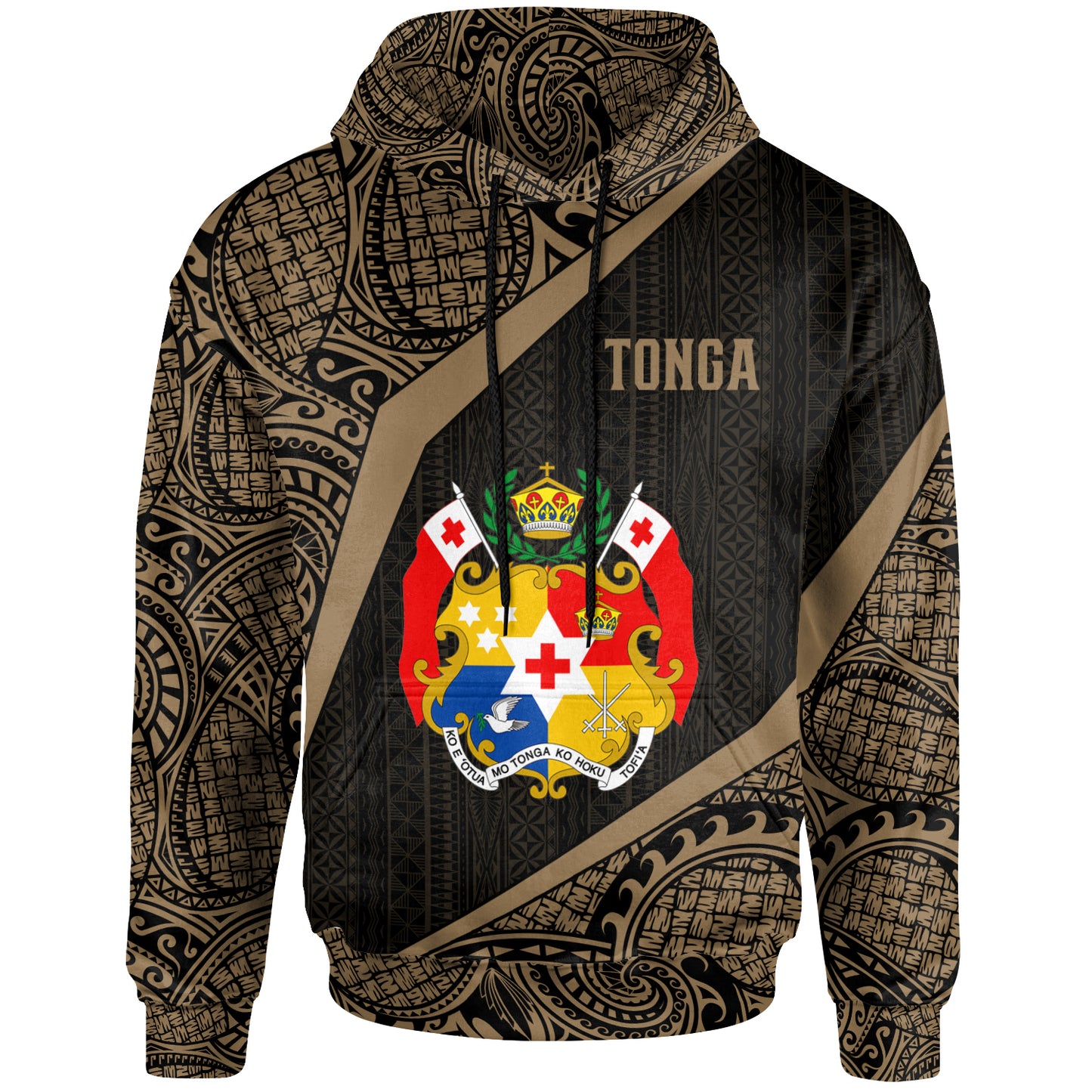 Tonga Polynesian Hoodie - Tonga Coat Of Arms Polynesian Tattoo Gold