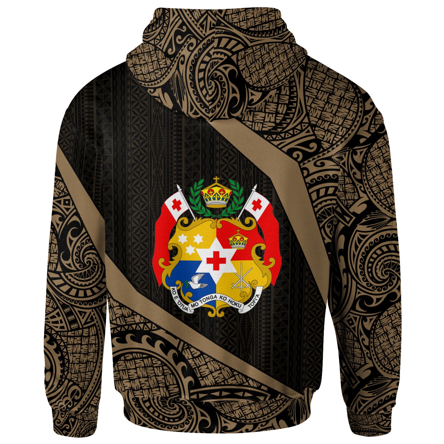 Tonga Polynesian Hoodie - Tonga Coat Of Arms Polynesian Tattoo Gold