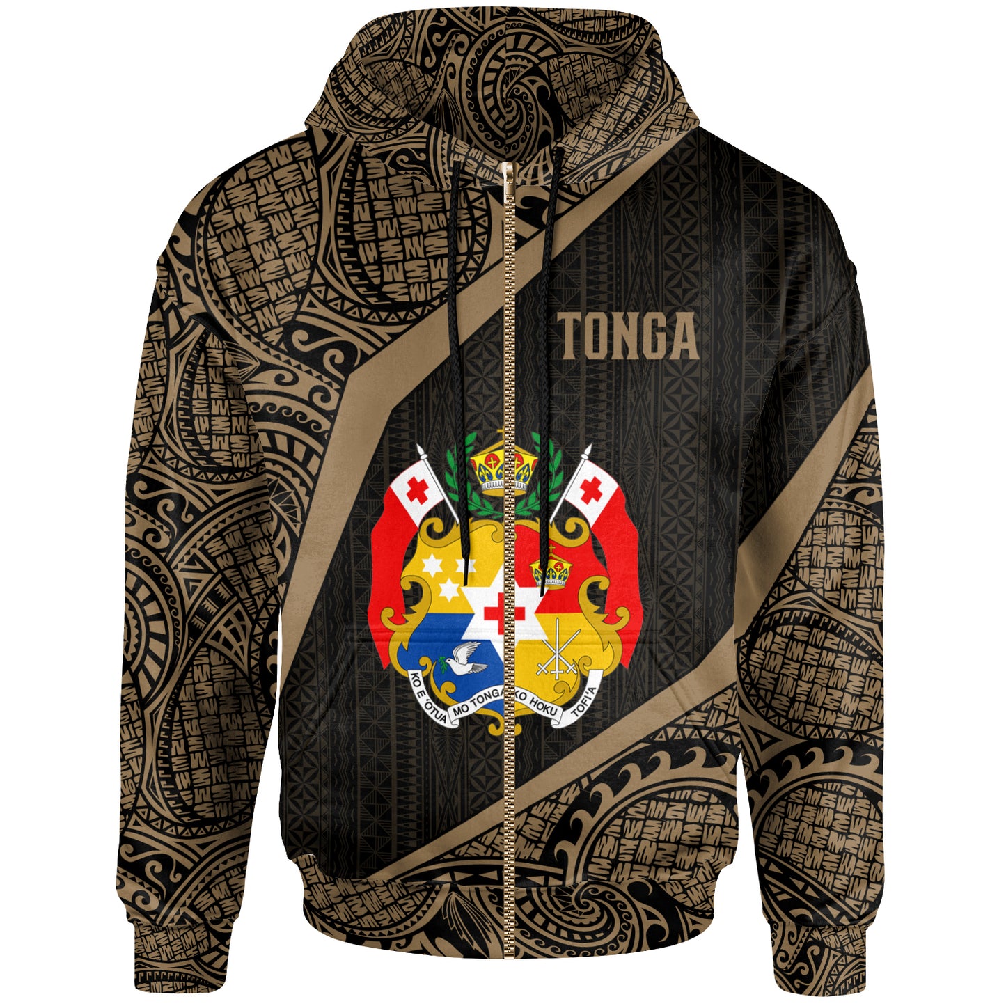 Tonga Polynesian Hoodie - Tonga Coat Of Arms Polynesian Tattoo Gold
