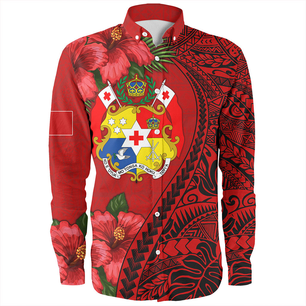 Tonga Long Sleeve Shirt Tribal Polynesian With Hibiscus Flower