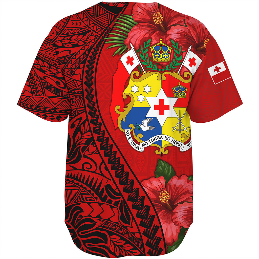 Tonga Baseball Shirt Tribal Polynesian With Hibiscus Flower