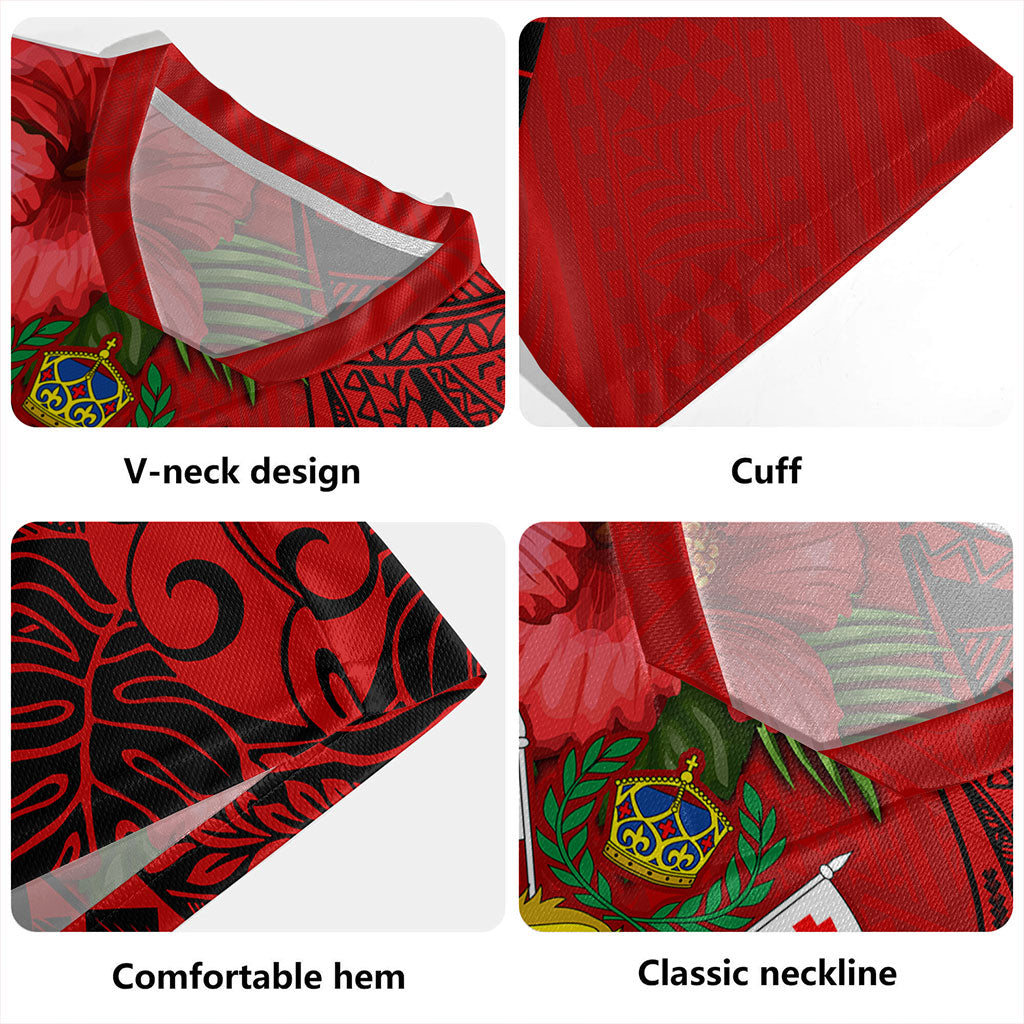 Tonga Rugby Jersey Tribal Polynesian With Hibiscus Flower