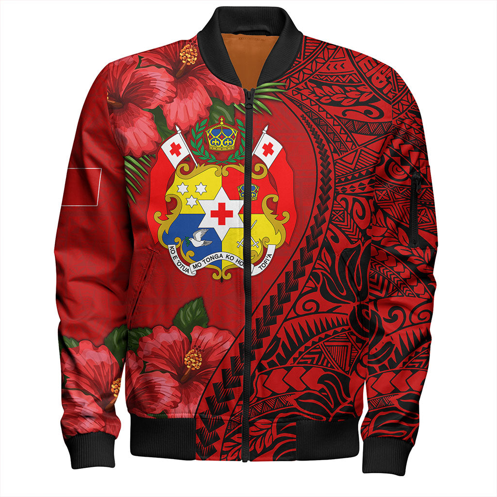 Tonga Bomber Jacket Tribal Polynesian With Hibiscus Flower