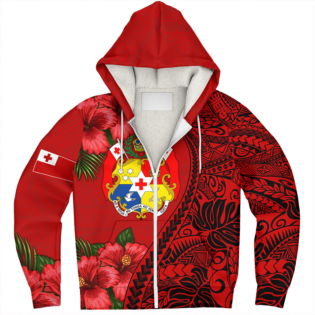 Tonga Sherpa Hoodie Tribal Polynesian With Hibiscus Flower