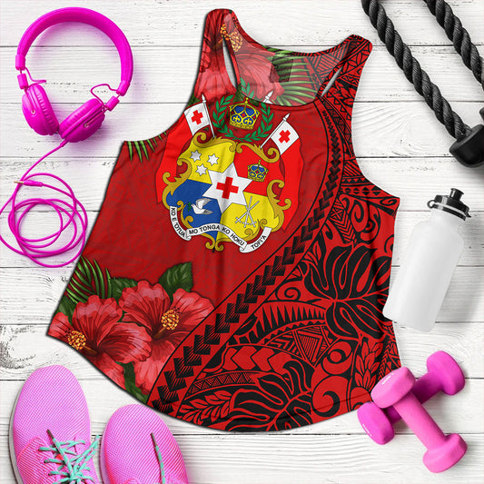 Tonga Women Tank Tribal Polynesian With Hibiscus Flower