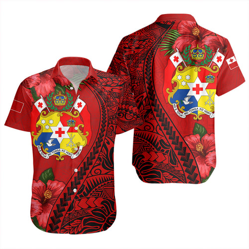 Tonga Short Sleeve Shirt Tribal Polynesian With Hibiscus Flower
