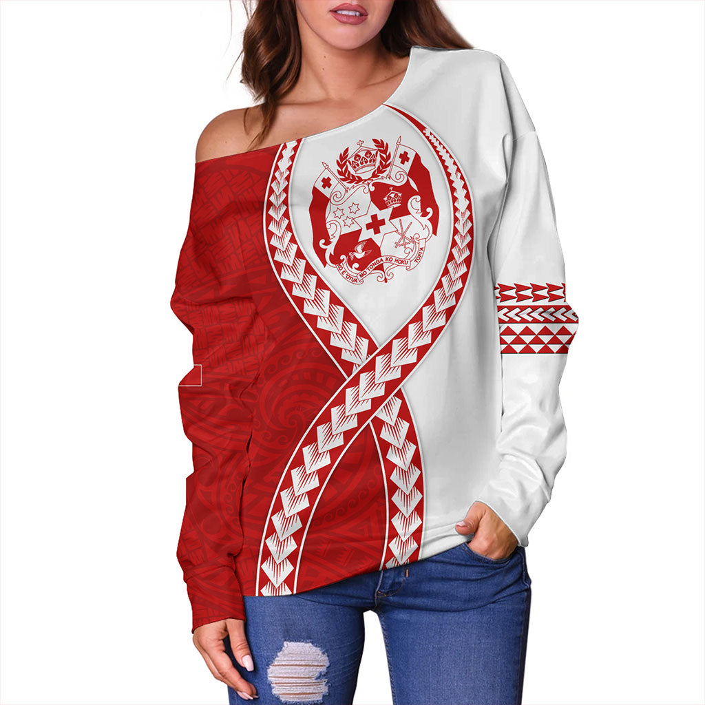Tonga Off Shoulder Sweatshirt Tribal Polynesian In My Heart
