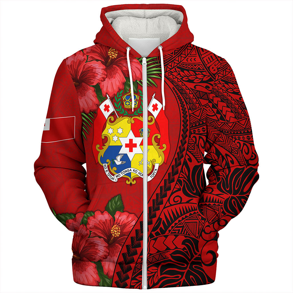 Tonga Sherpa Hoodie Tribal Polynesian With Hibiscus Flower