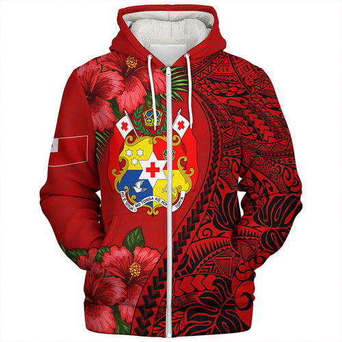 Tonga Sherpa Hoodie Tribal Polynesian With Hibiscus Flower