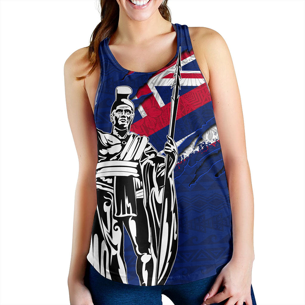 Hawaii Women Tank Tribal Flag King Kamehameha Crack Style