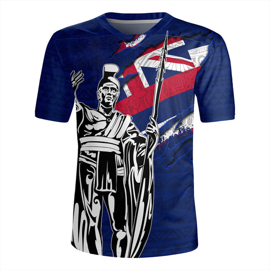 Hawaii Rugby Jersey Tribal Flag King Kamehameha Crack Style