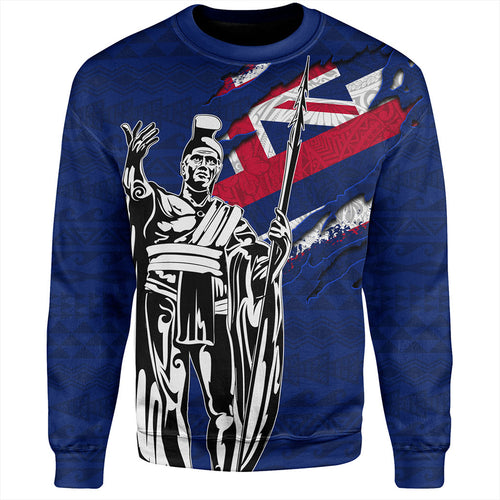 Hawaii Sweatshirt Tribal Flag King Kamehameha Crack Style