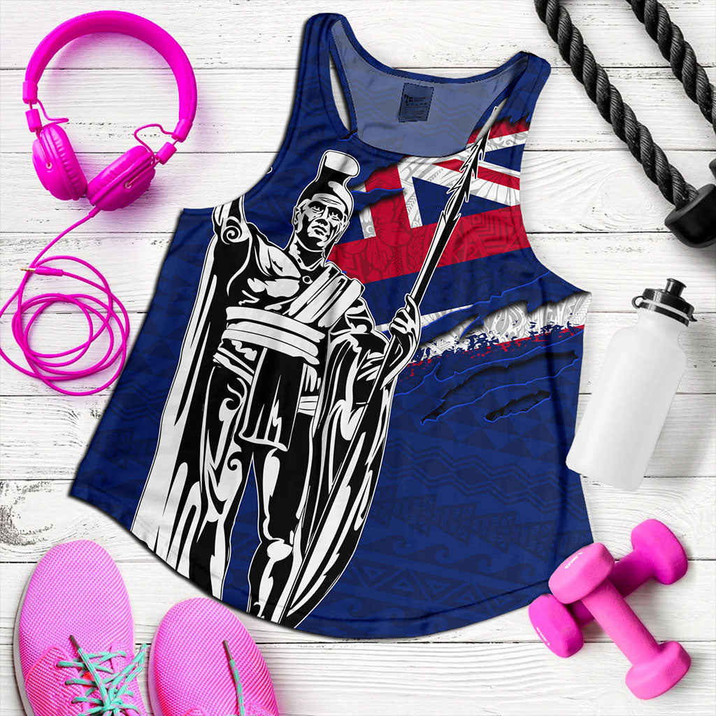 Hawaii Women Tank Tribal Flag King Kamehameha Crack Style