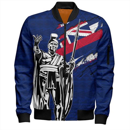 Hawaii Bomber Jacket Tribal Flag King Kamehameha Crack Style