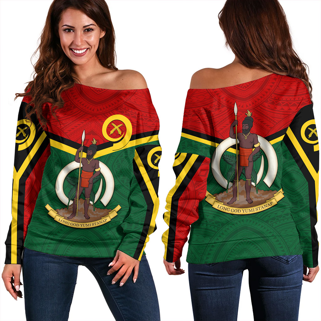 Vanuatu Off Shoulder Sweatshirt Tribal Flag Sport Style