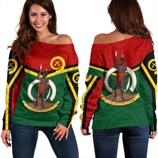 Vanuatu Off Shoulder Sweatshirt Tribal Flag Sport Style