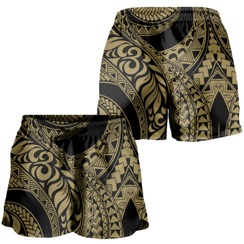 Hawaii Women Shorts Tribal Pattern Polynesian Gold