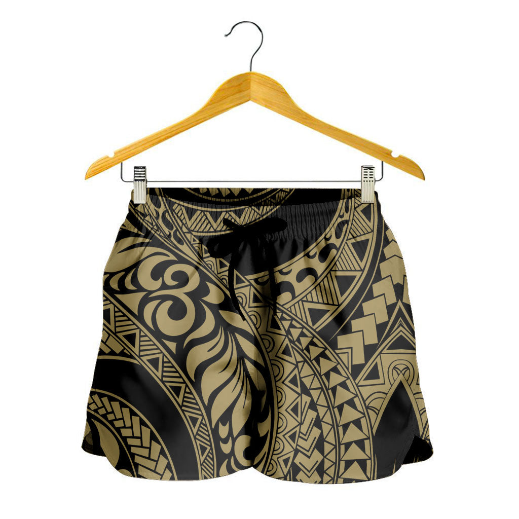 Hawaii Women Shorts Tribal Pattern Polynesian Gold